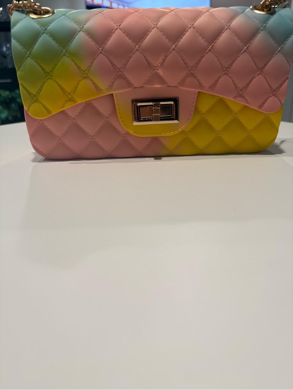 Quilted Pastel Gradient Shoulder Bag - Pink & Yellow